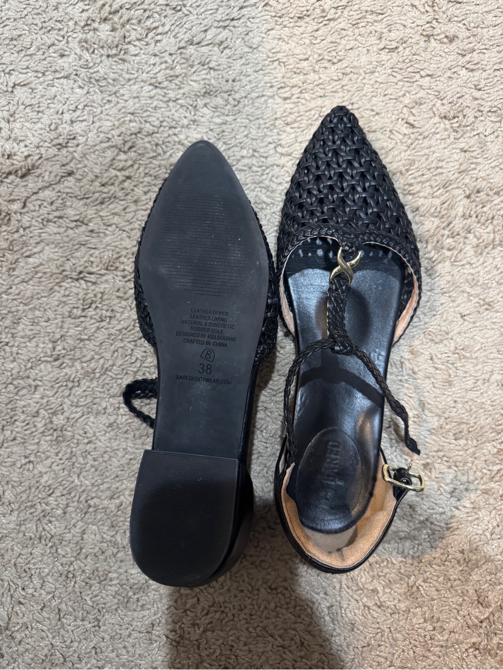 Black Leather Bared Avocet Woven Flats - Picture 8 of 11